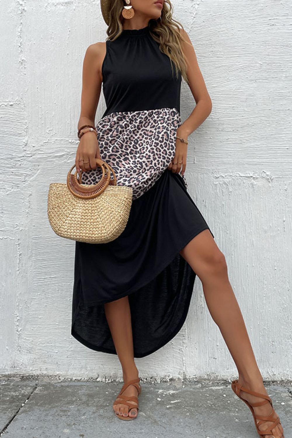 Leopard Contrast Sleeveless Maxi Dress-Teresa&#39;s Fashionista LLC