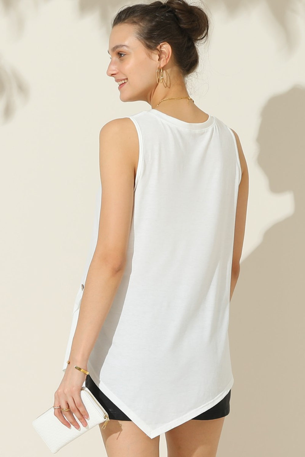 Ninexis Round Neck Button Side Tank-Teresa&#39;s Fashionista LLC