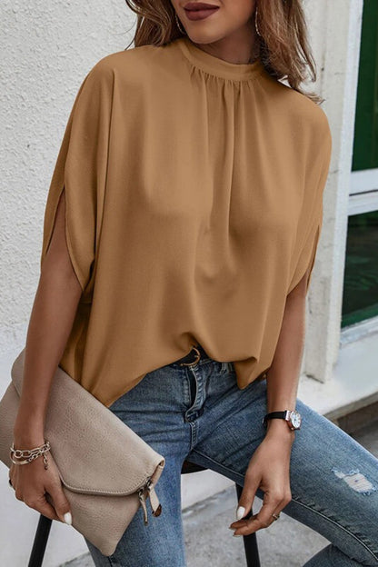 Tie Back Slit Half Sleeve Blouse-Teresa&#39;s Fashionista LLC