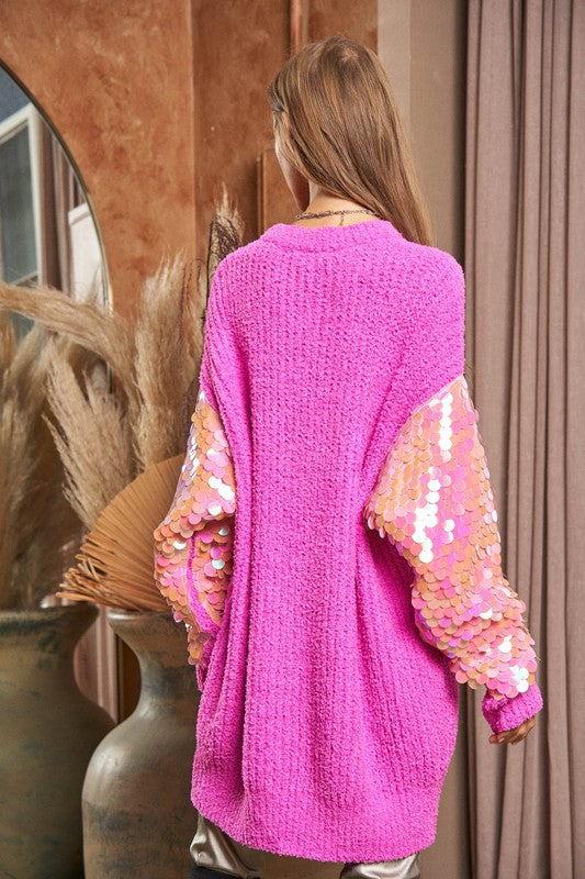 Sequin Sleeve Sweater Knit Tunic Top-Teresa&#39;s Fashionista LLC