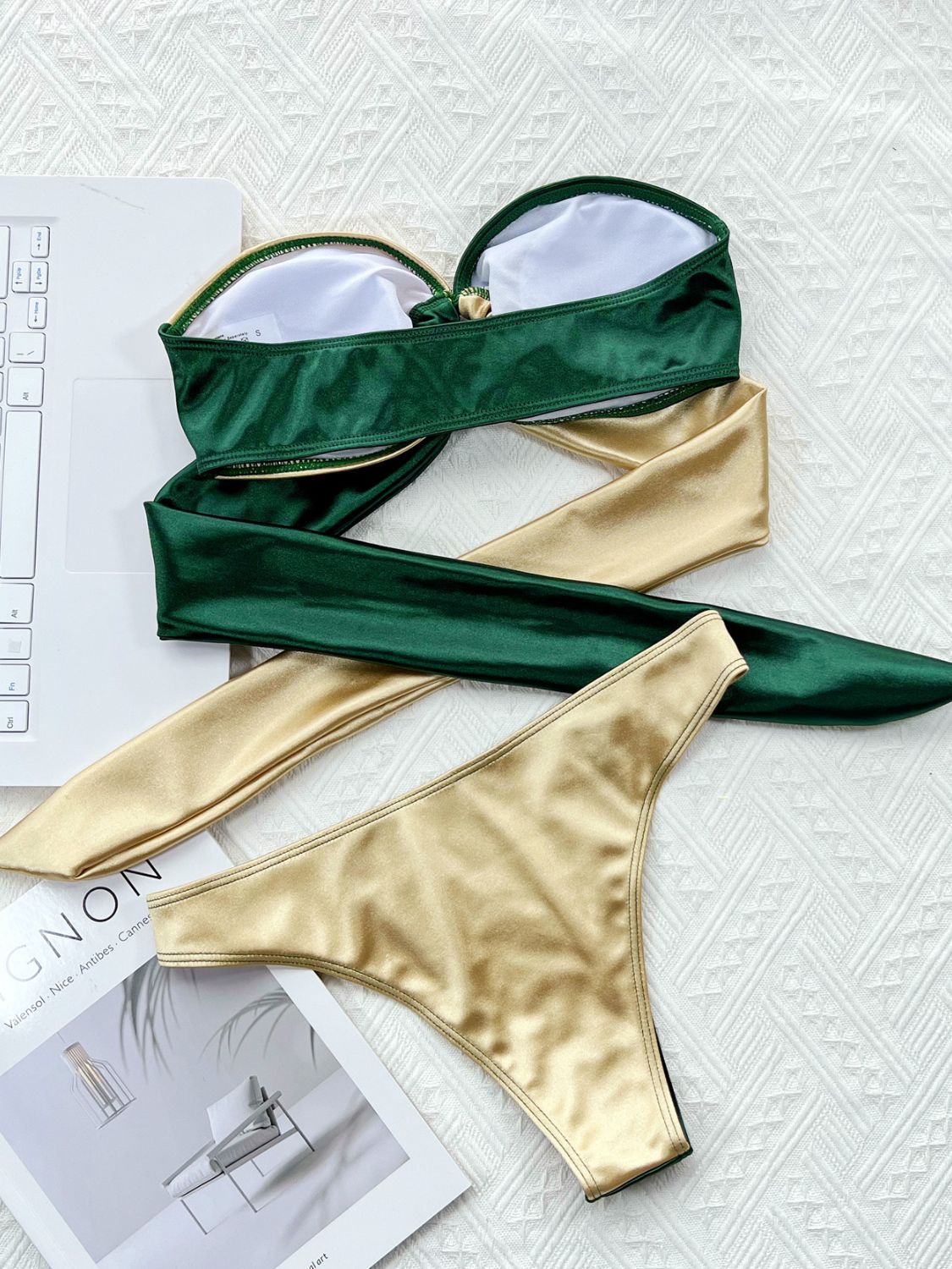 Two-Tone Ring Detail Tied Bikini Set-Teresa&#39;s Fashionista LLC