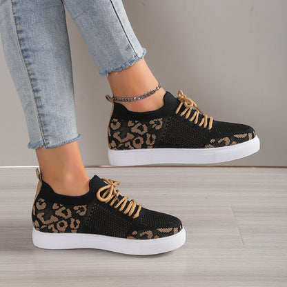 Lace-Up Leopard Flat Sneakers-Teresa&#39;s Fashionista LLC