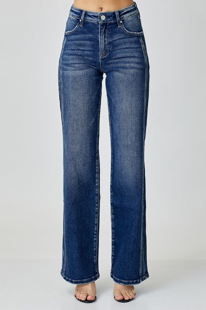 RISEN Mid Rise Straight Jeans-Teresa&#39;s Fashionista LLC