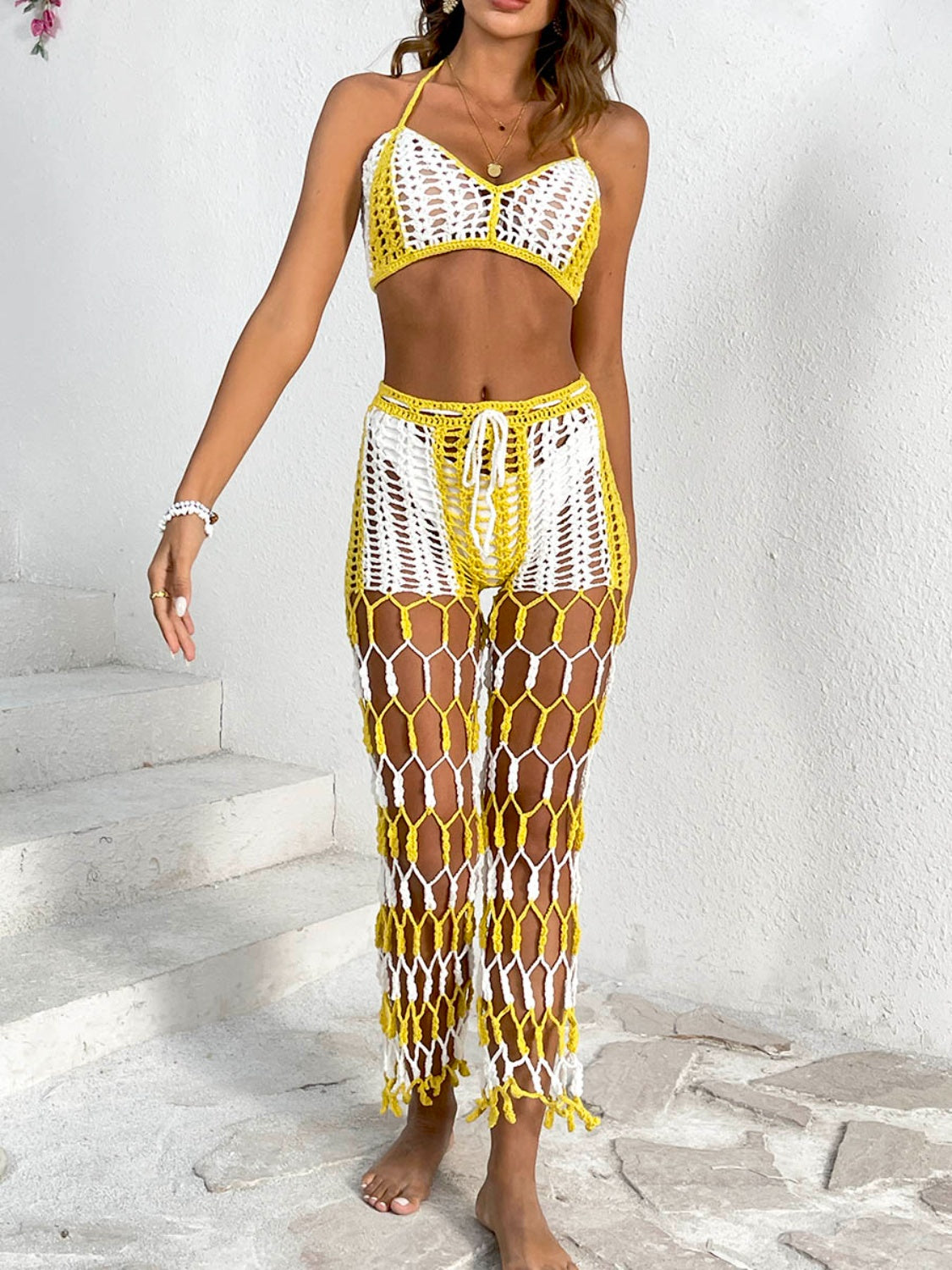 Cutout Halter Neck Top and Pants Two-Piece Swim Set-Teresa&#39;s Fashionista LLC