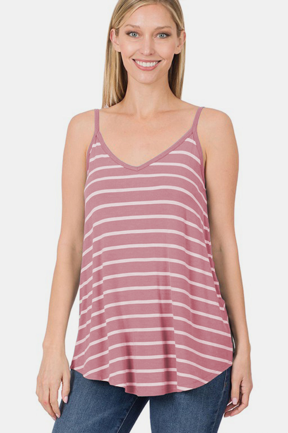 Zenana Striped Curved Hem Cami-Teresa&#39;s Fashionista LLC