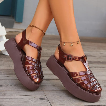 Plastic Woven Platform Sandals-Teresa&#39;s Fashionista LLC