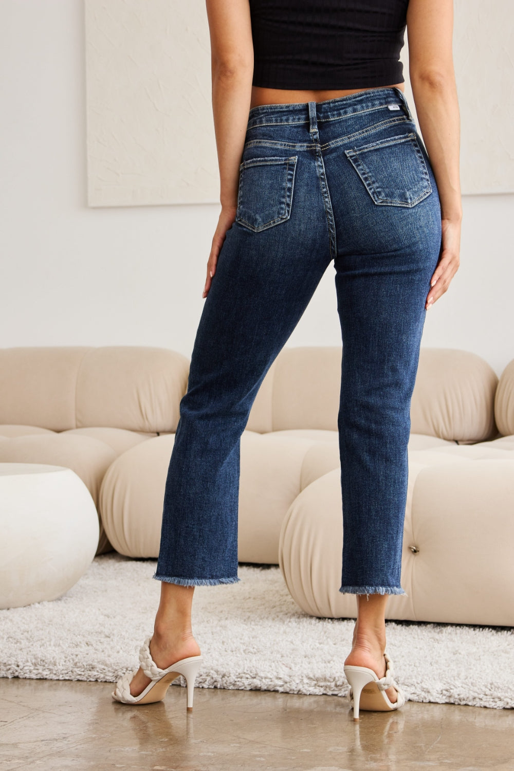 RFM Crop Dylan Full Size Tummy Control Distressed High Waist Raw Hem Jeans-Teresa&#39;s Fashionista LLC