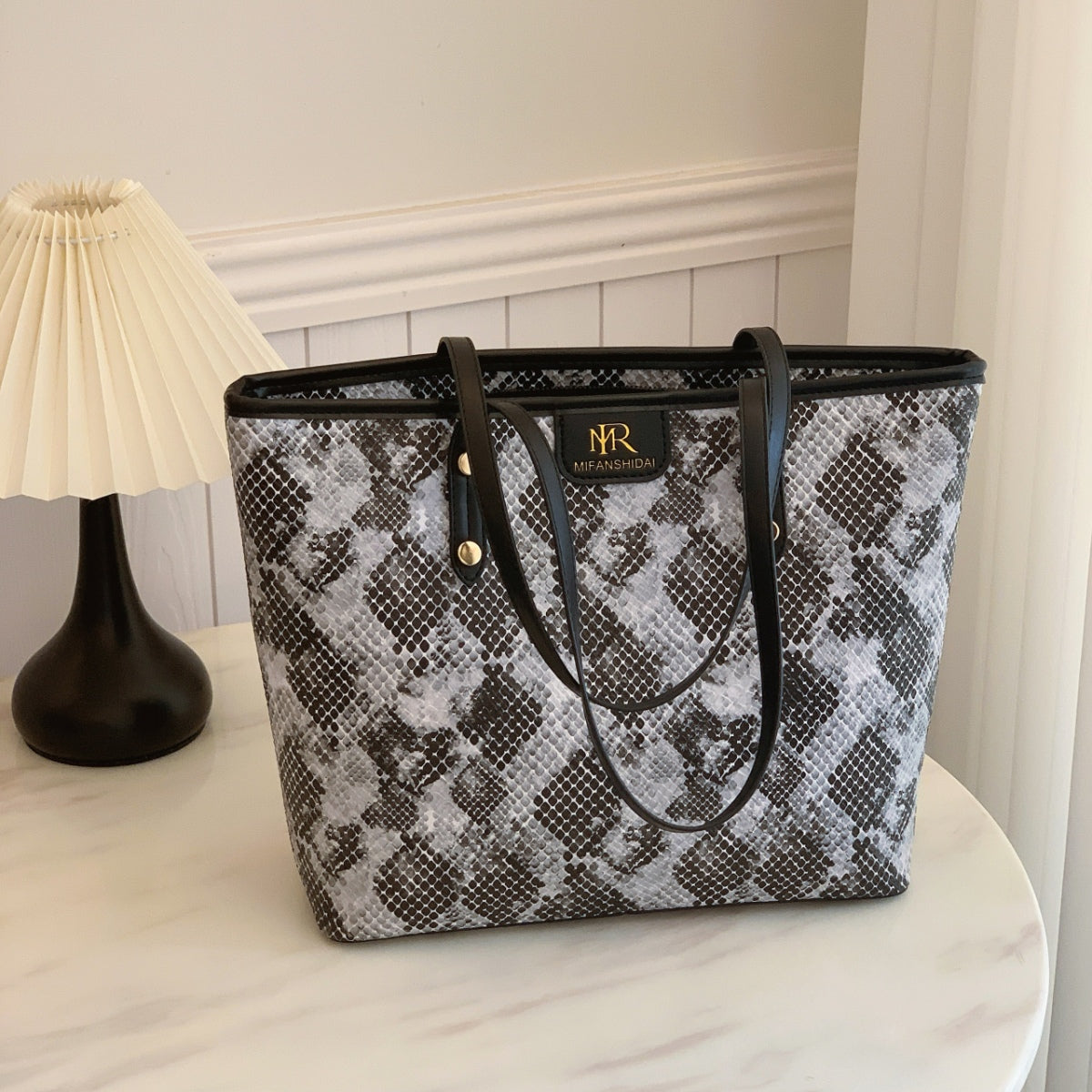 Snakeskin Print PU Leather Tote Bag-Teresa&#39;s Fashionista LLC