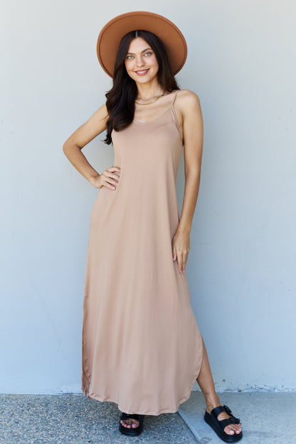 Ninexis Good Energy Full Size Cami Side Slit Maxi Dress in Camel-Teresa&#39;s Fashionista LLC