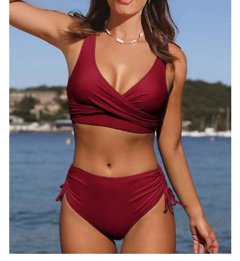 Women's Seaside Swimwear Cross Strap Solid Color Split Swimsuit Bikini-Teresa&#39;s Fashionista LLC