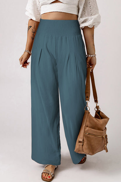 Smocked High Waist Wide Leg Pants-Teresa&#39;s Fashionista LLC