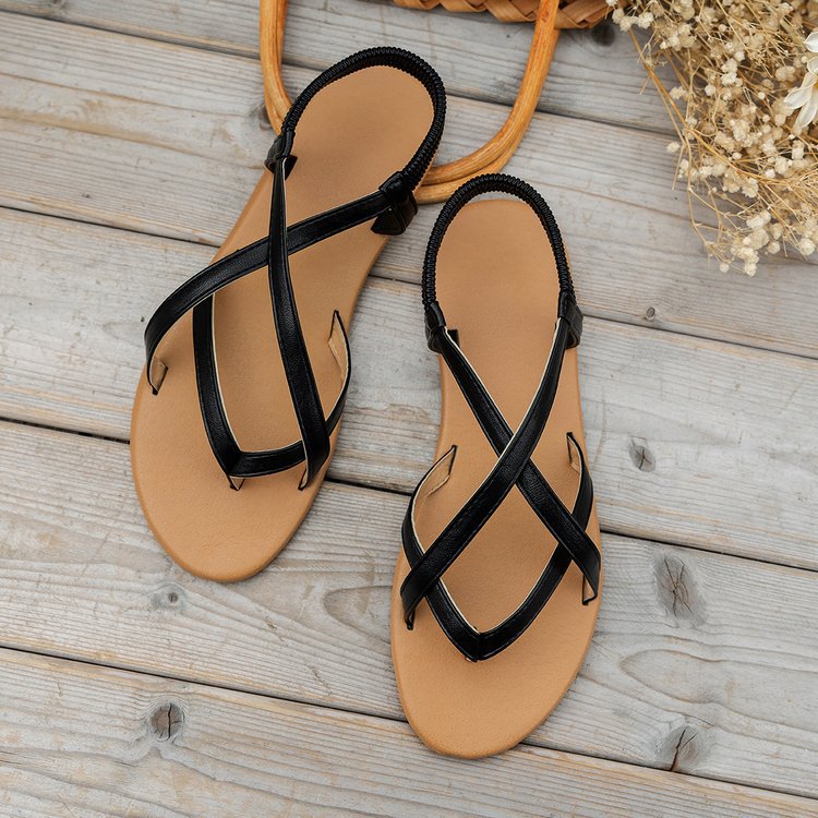 PU Leather Crisscross Flat Sandals-Teresa&#39;s Fashionista LLC