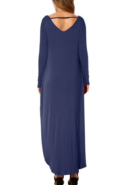 Split Long Sleeve V-Neck Maxi Dress-Teresa&#39;s Fashionista LLC