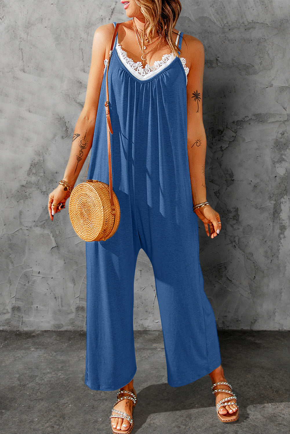 Spaghetti Strap Wide Leg Jumpsuit-Teresa&#39;s Fashionista LLC