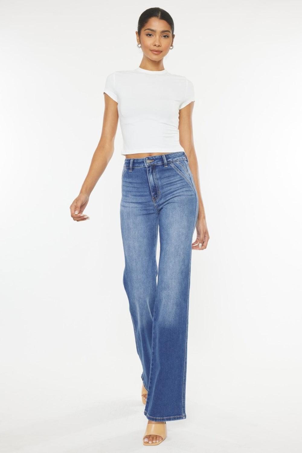 Kancan Ultra High Waist Gradient Flare Jeans-Teresa&#39;s Fashionista LLC