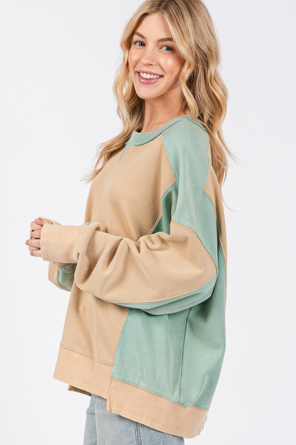 SAGE + FIG Color Block Round Neck Sweatshirt