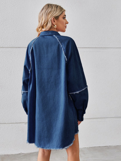 Raw Hem Button Up Denim Dress-Teresa&#39;s Fashionista LLC