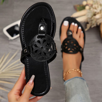 PU Leather Flat Sandals-Teresa&#39;s Fashionista LLC