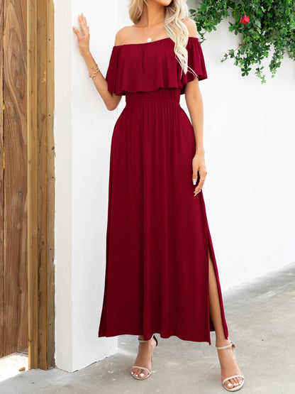 Off-Shoulder Slit Maxi Dress-Teresa&#39;s Fashionista LLC