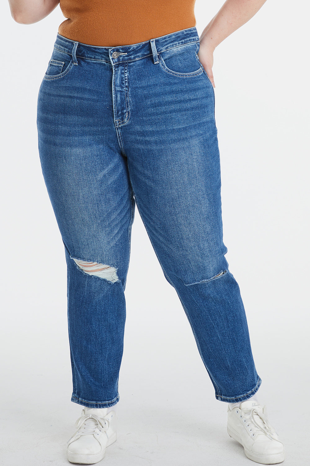 BAYEAS Full Size High Waist Distressed Washed Cropped Mom Jeans-Teresa&#39;s Fashionista LLC