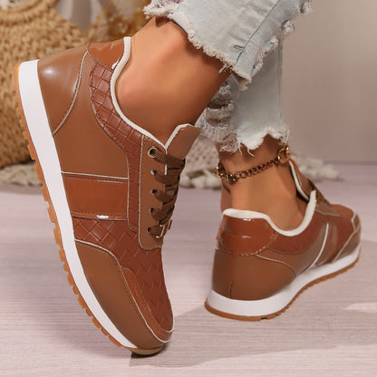 Lace-Up PU Leather Sneakers-Teresa&#39;s Fashionista LLC