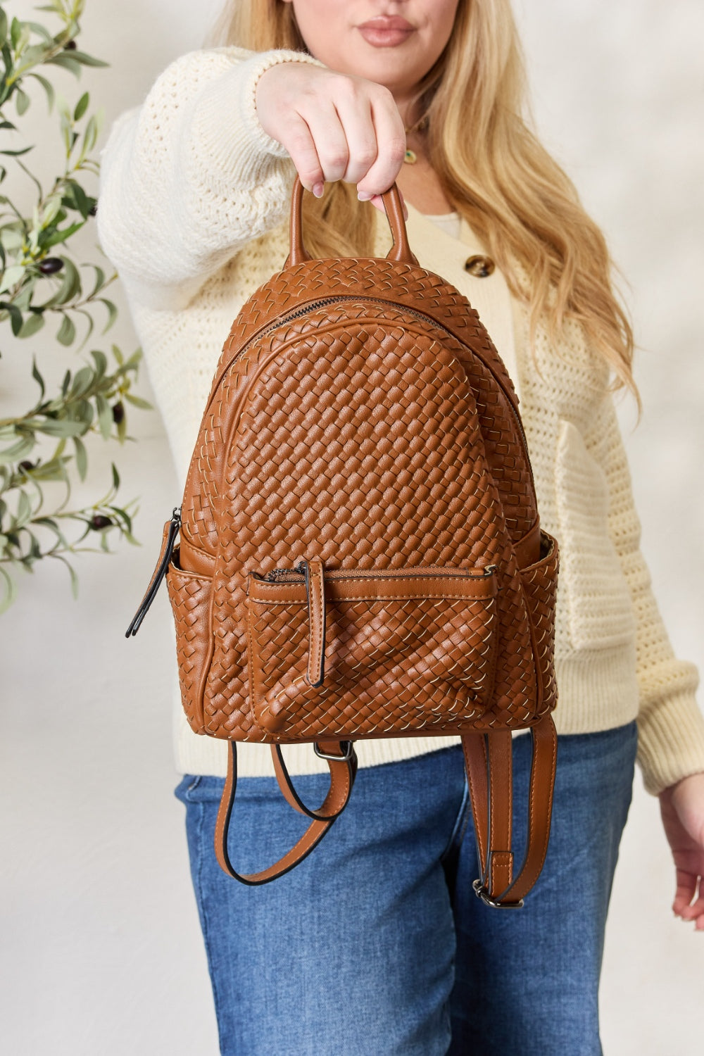 SHOMICO PU Leather Woven Backpack-Teresa&#39;s Fashionista LLC