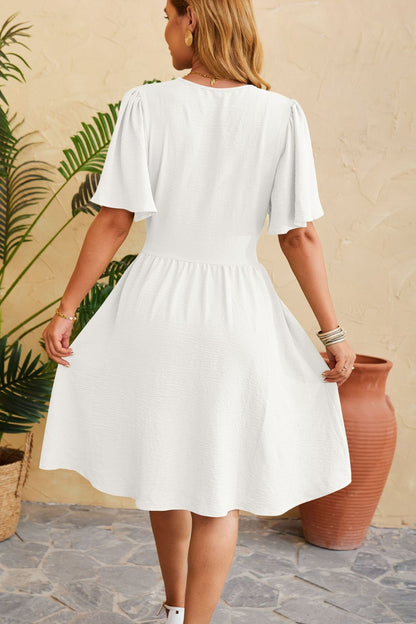 Ruched Surplice Short Sleeve Dress-Teresa&#39;s Fashionista LLC