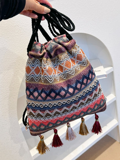 Tassel Geometric Canvas Backpack Bag-Teresa&#39;s Fashionista LLC