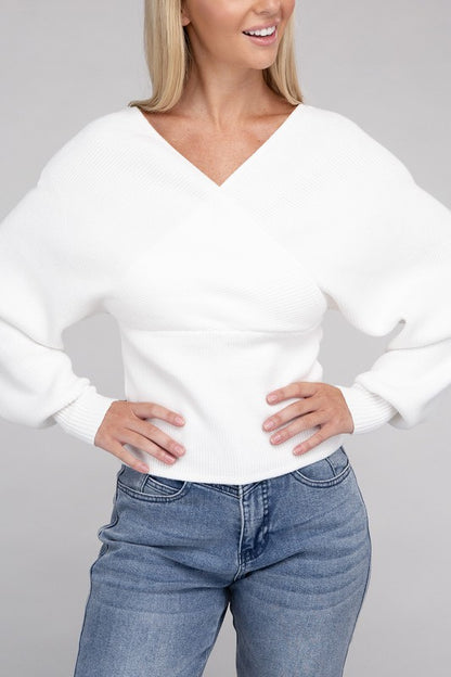 Viscose Cross Wrap Pullover Sweater-Teresa&#39;s Fashionista LLC