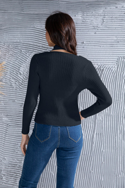 Halter Neck Long Sleeve Sweater-Teresa&#39;s Fashionista LLC