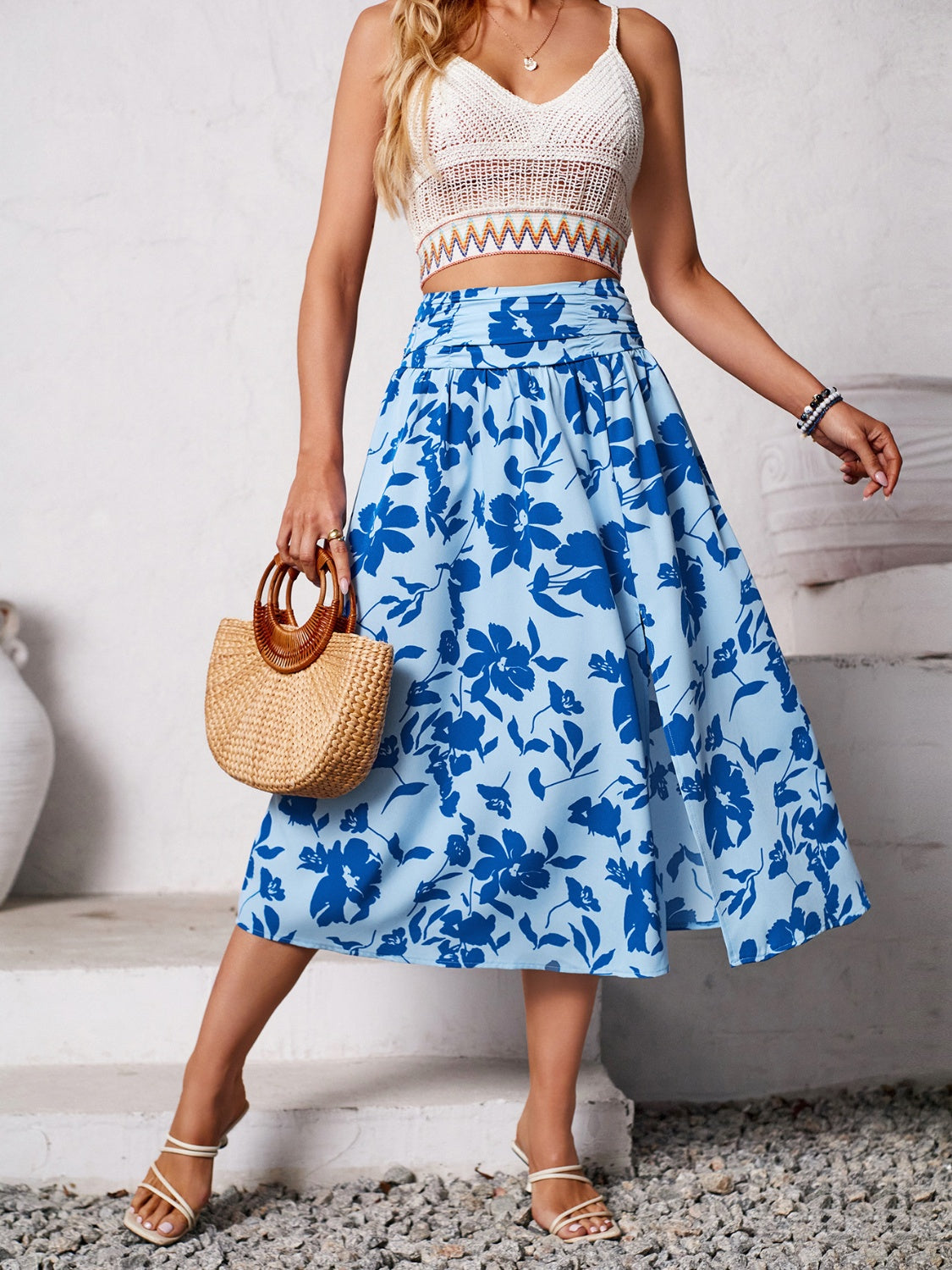 Slit Printed Midi Skirt-Teresa&#39;s Fashionista LLC