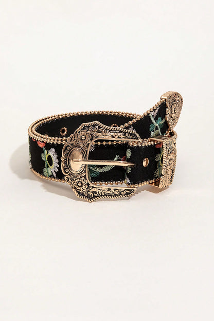 Embroidered PU Leather Adjustable Buckle Belt-Teresa&#39;s Fashionista LLC