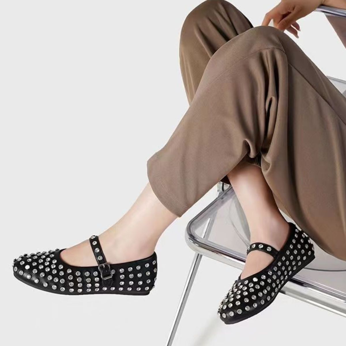 PU Leather Studded Flat Loafers-Teresa&#39;s Fashionista LLC