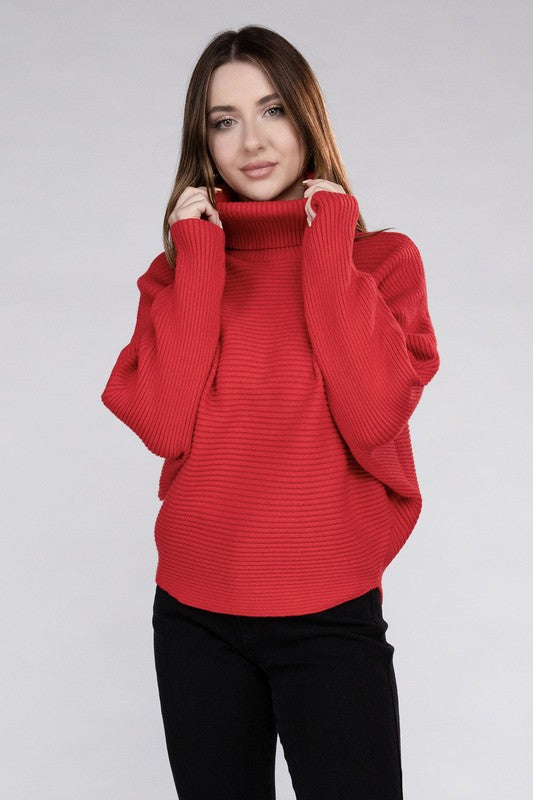 Viscose Dolman Sleeve Turtleneck Sweater-Teresa&#39;s Fashionista LLC