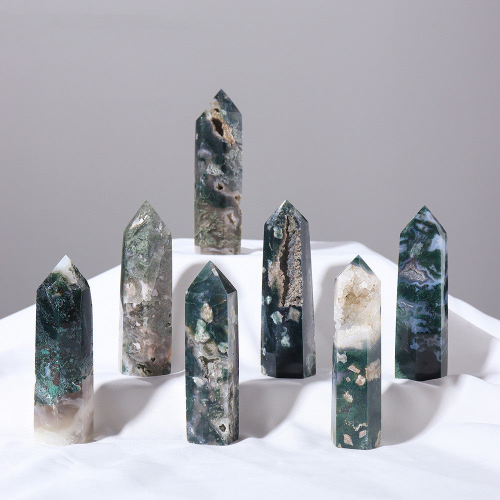 Natural Crystal Green Water Grass Agate Hole Crystal Column Hand-polished-Teresa&#39;s Fashionista LLC