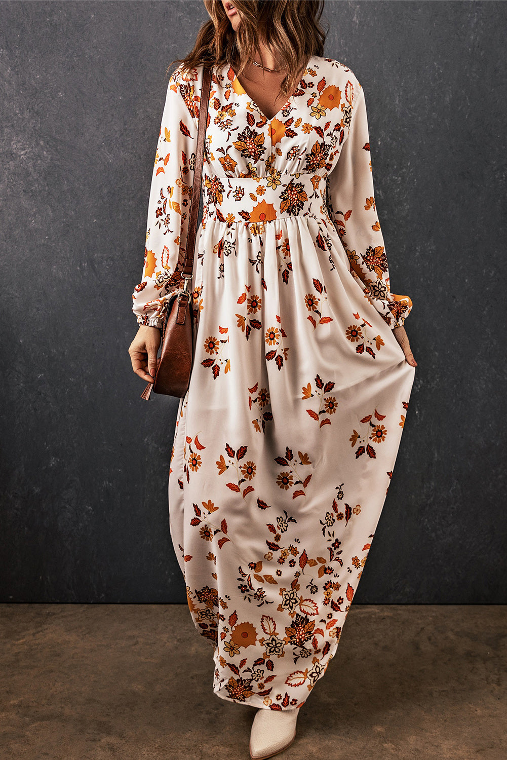 Floral V-Neck Long Sleeve Maxi Dress-Teresa&#39;s Fashionista LLC