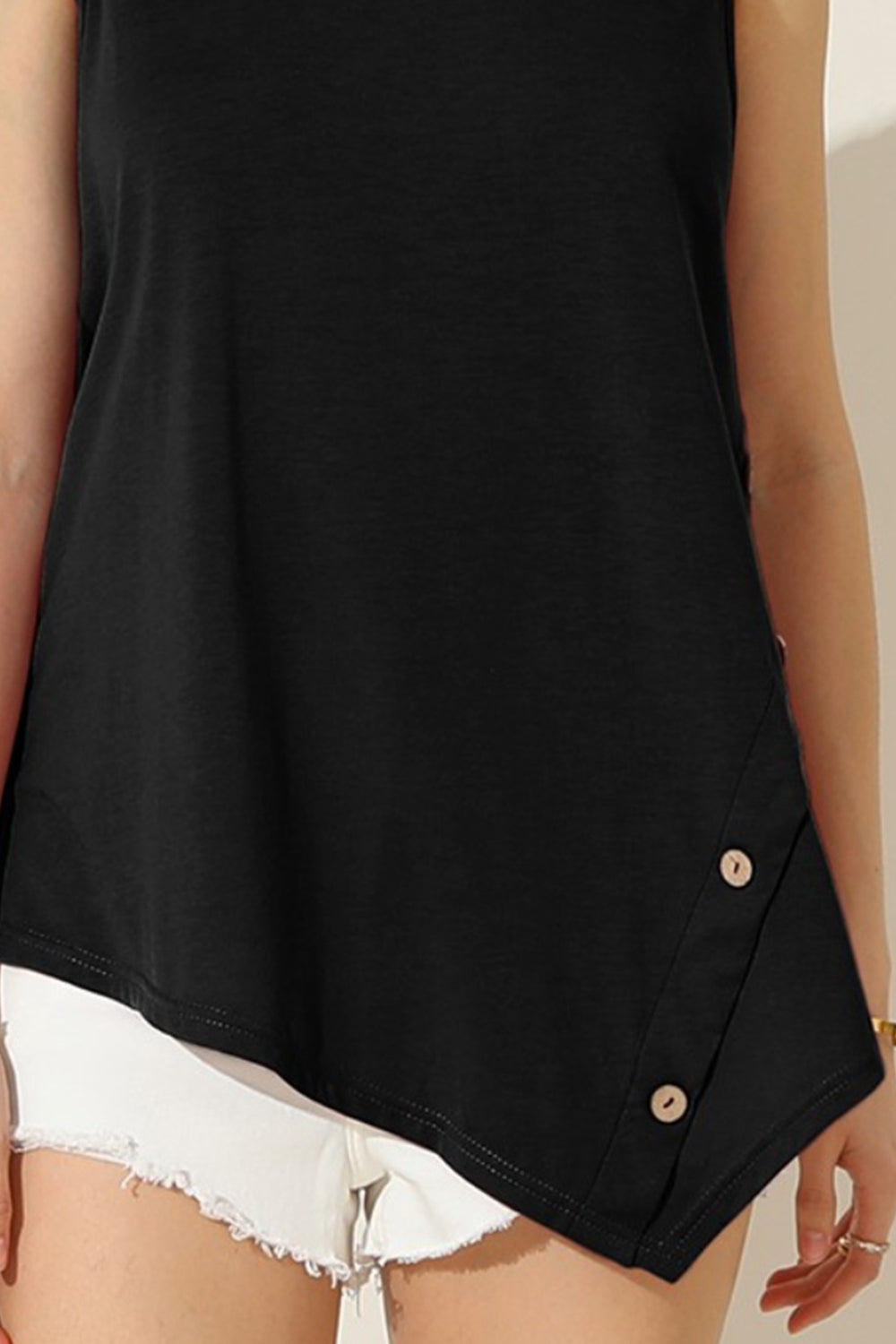 Ninexis Round Neck Button Side Tank-Teresa&#39;s Fashionista LLC