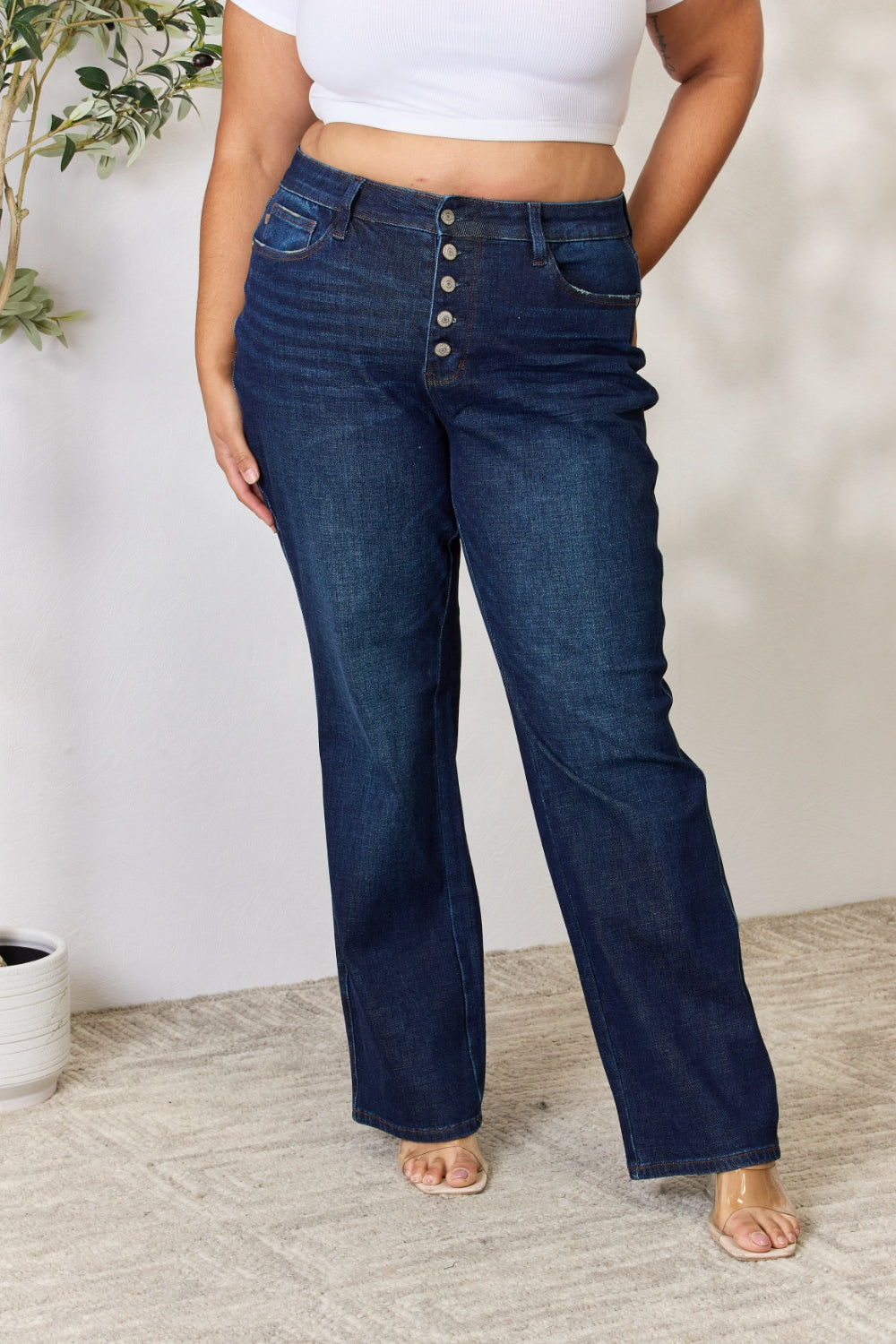 Judy Blue Full Size Button-Fly Straight Jeans-Teresa&#39;s Fashionista LLC