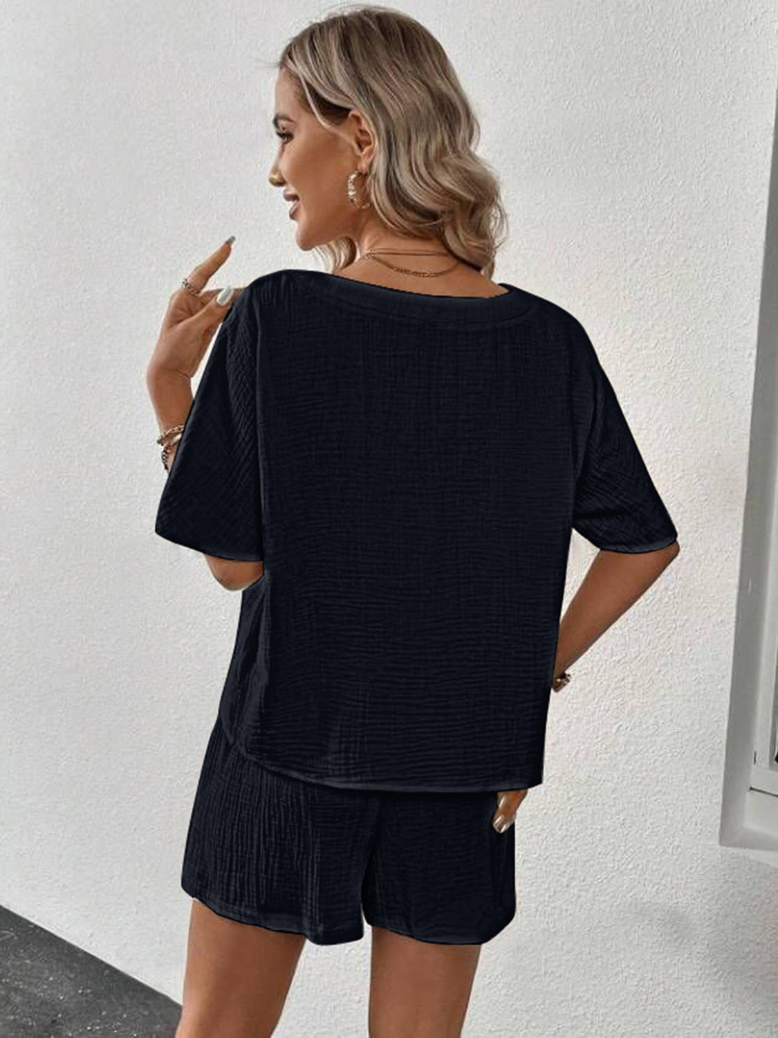 V-Neck Half Sleeve Top and Shorts Set-Teresa&#39;s Fashionista LLC