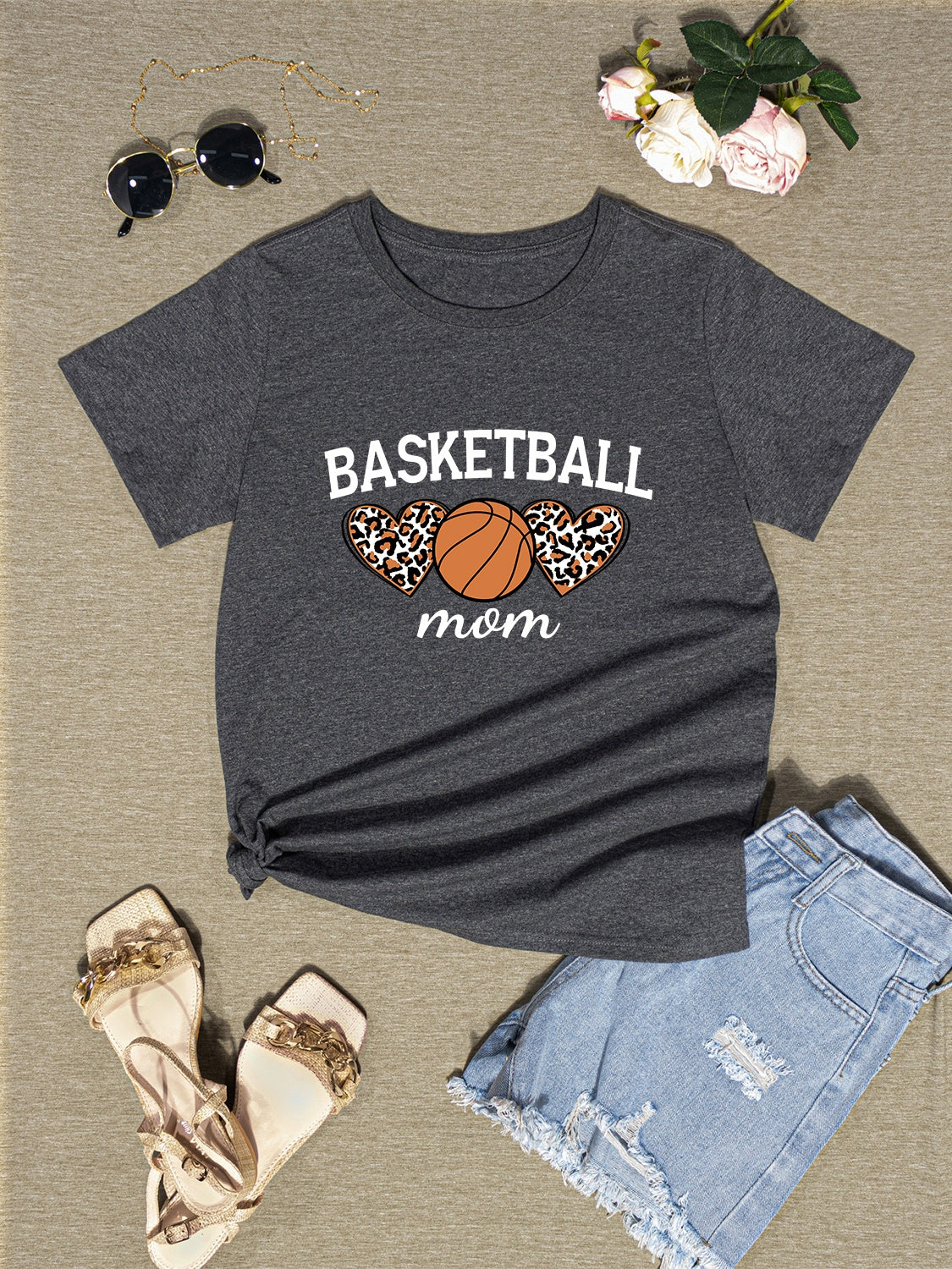 BASKETBALL MOM Round Neck Short Sleeve T-Shirt-Teresa&#39;s Fashionista LLC