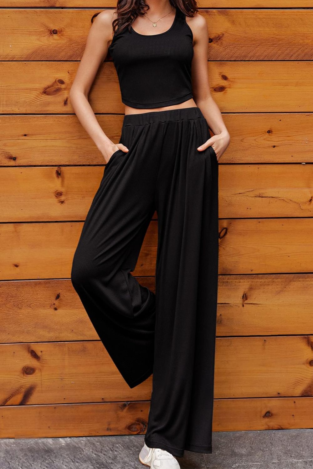 Scoop Neck Top and Wide Leg Pants Set-Teresa&#39;s Fashionista LLC