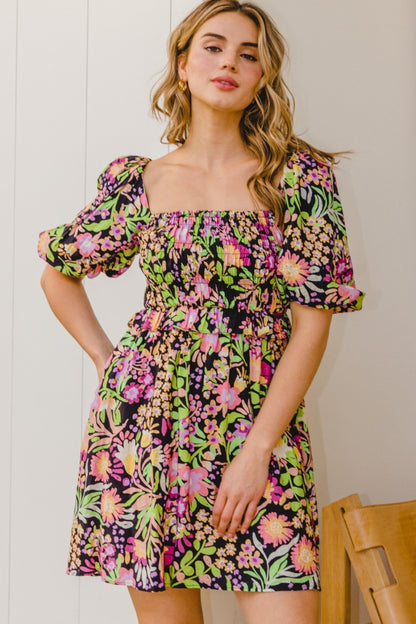 ODDI Full Size Floral Tie-Back Mini Dress-Teresa&#39;s Fashionista LLC