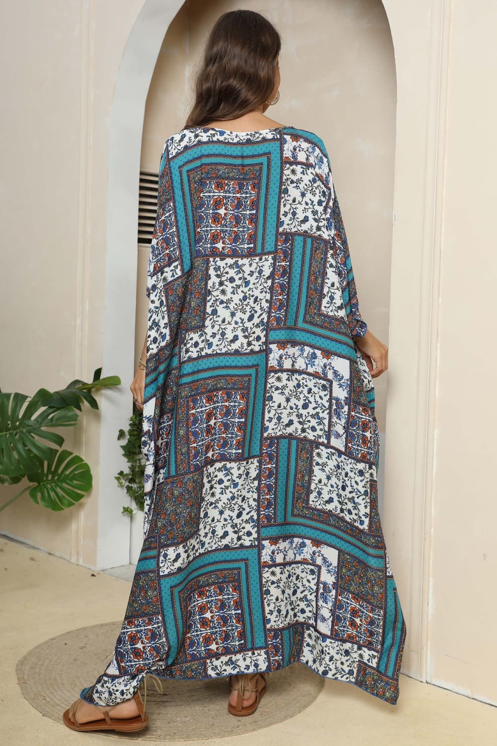 Printed V-Neck Split Maxi Dress-Teresa&#39;s Fashionista LLC