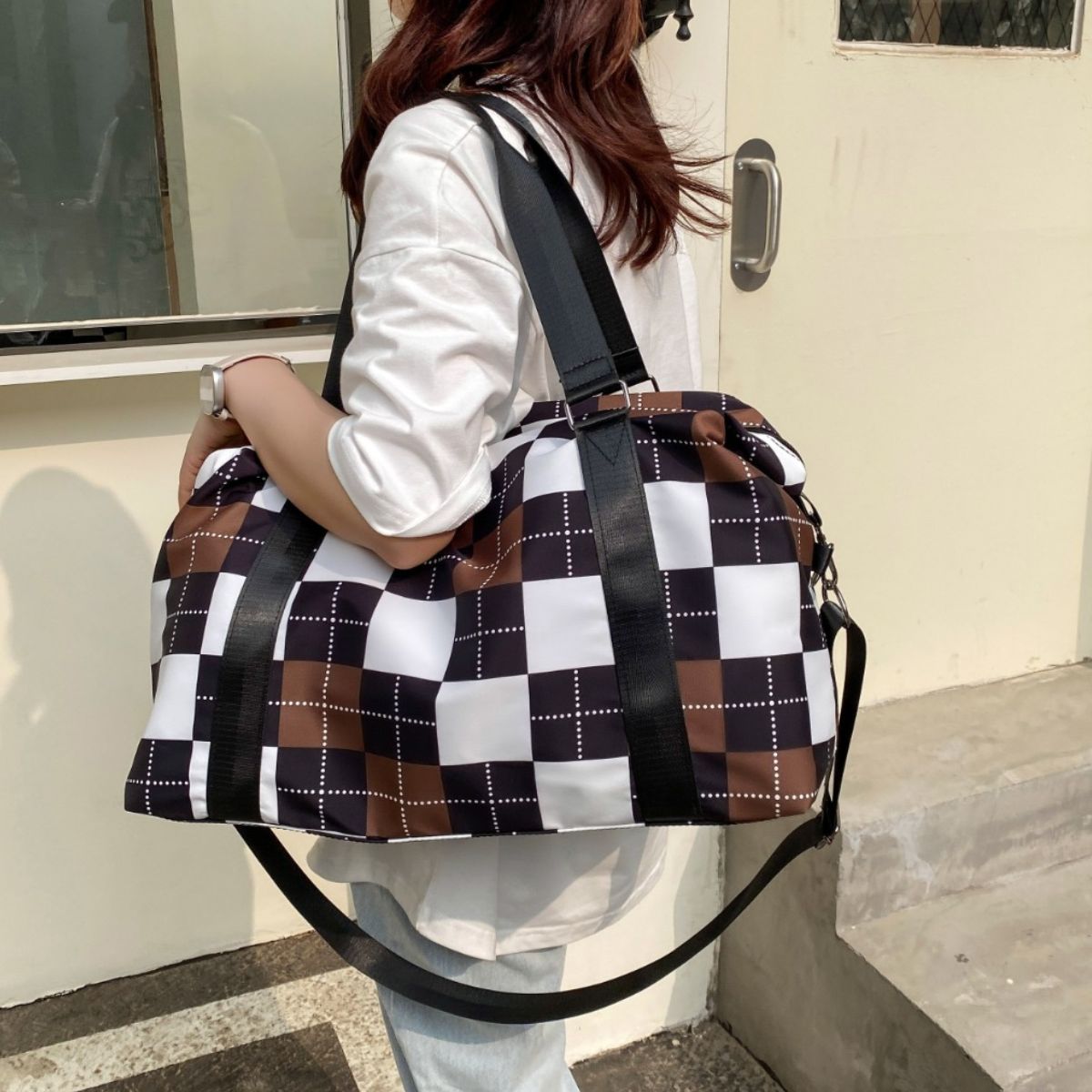 Oxford Cloth Plaid Travel Bag-Teresa&#39;s Fashionista LLC