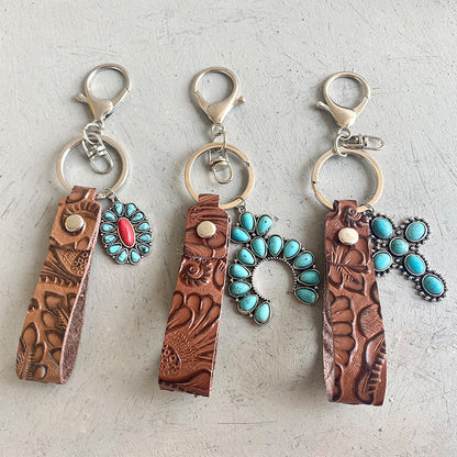 Turquoise Genuine Leather Key Chain-Teresa&#39;s Fashionista LLC