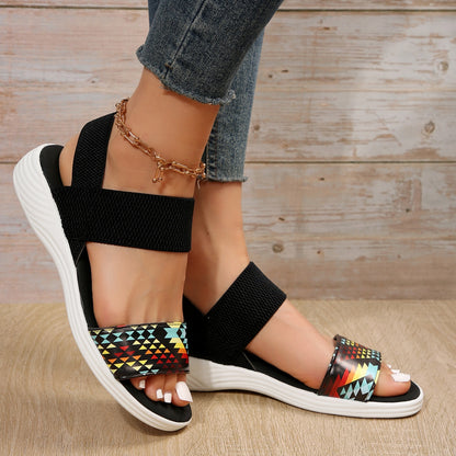 PU Leather Open Toe Low Heel Sandals-Teresa&#39;s Fashionista LLC