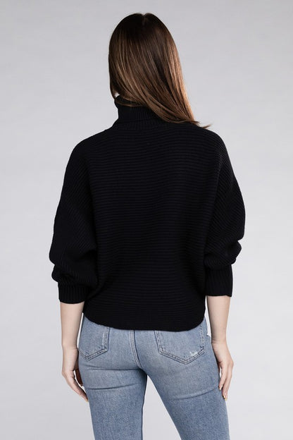 Viscose Dolman Sleeve Turtleneck Sweater-Teresa&#39;s Fashionista LLC