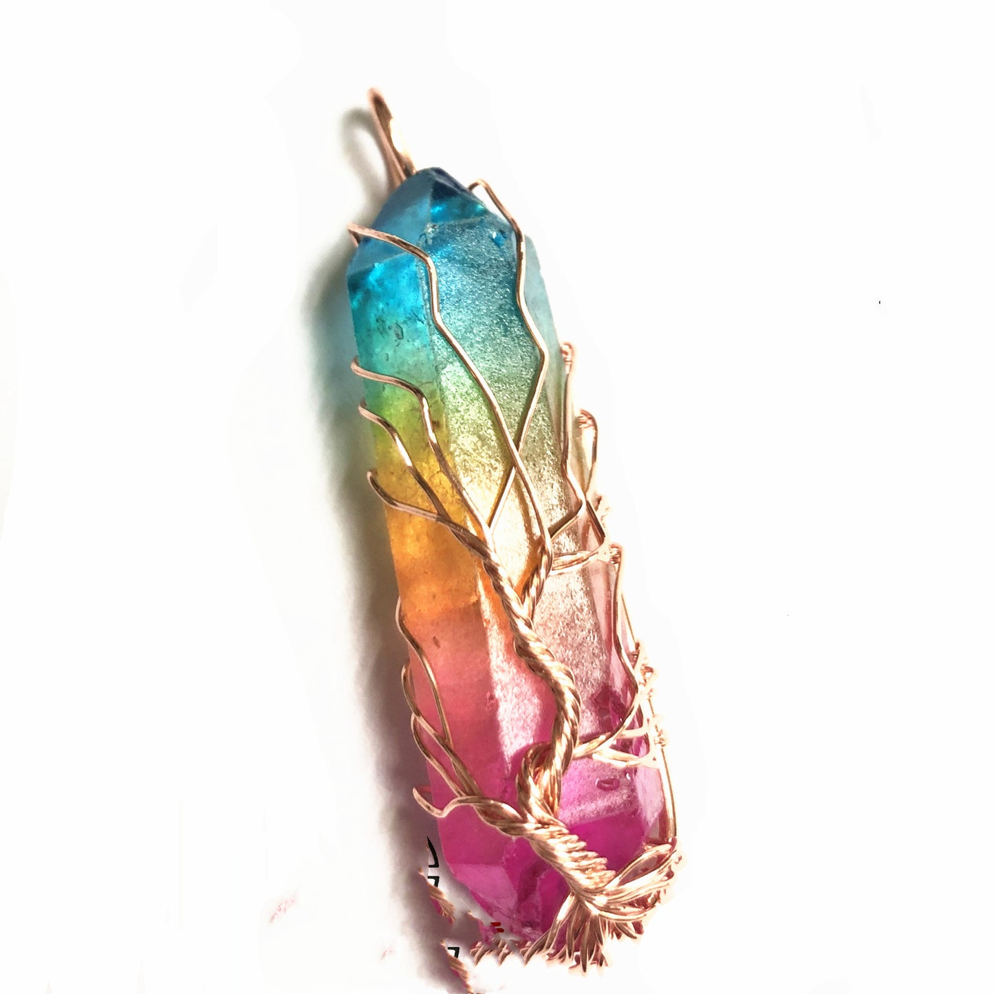 Crystal Plating Rainbow Color Crystal Pillar Tree Of Life Pendant Necklace-Teresa&#39;s Fashionista LLC