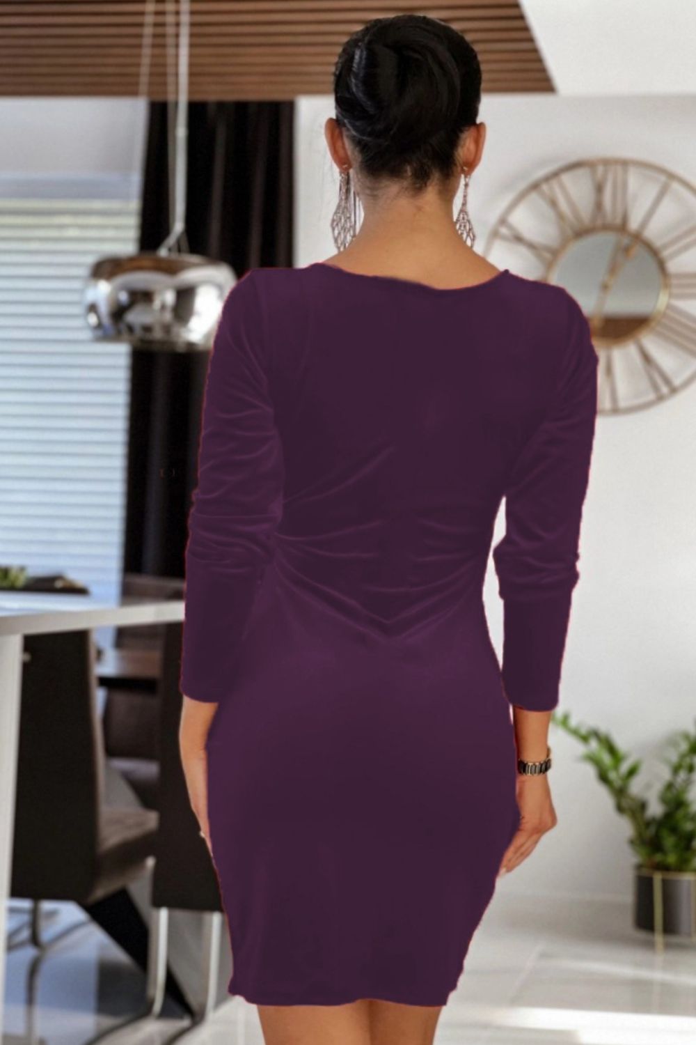 Surplice Long Sleeve Mini Dress-Teresa&#39;s Fashionista LLC