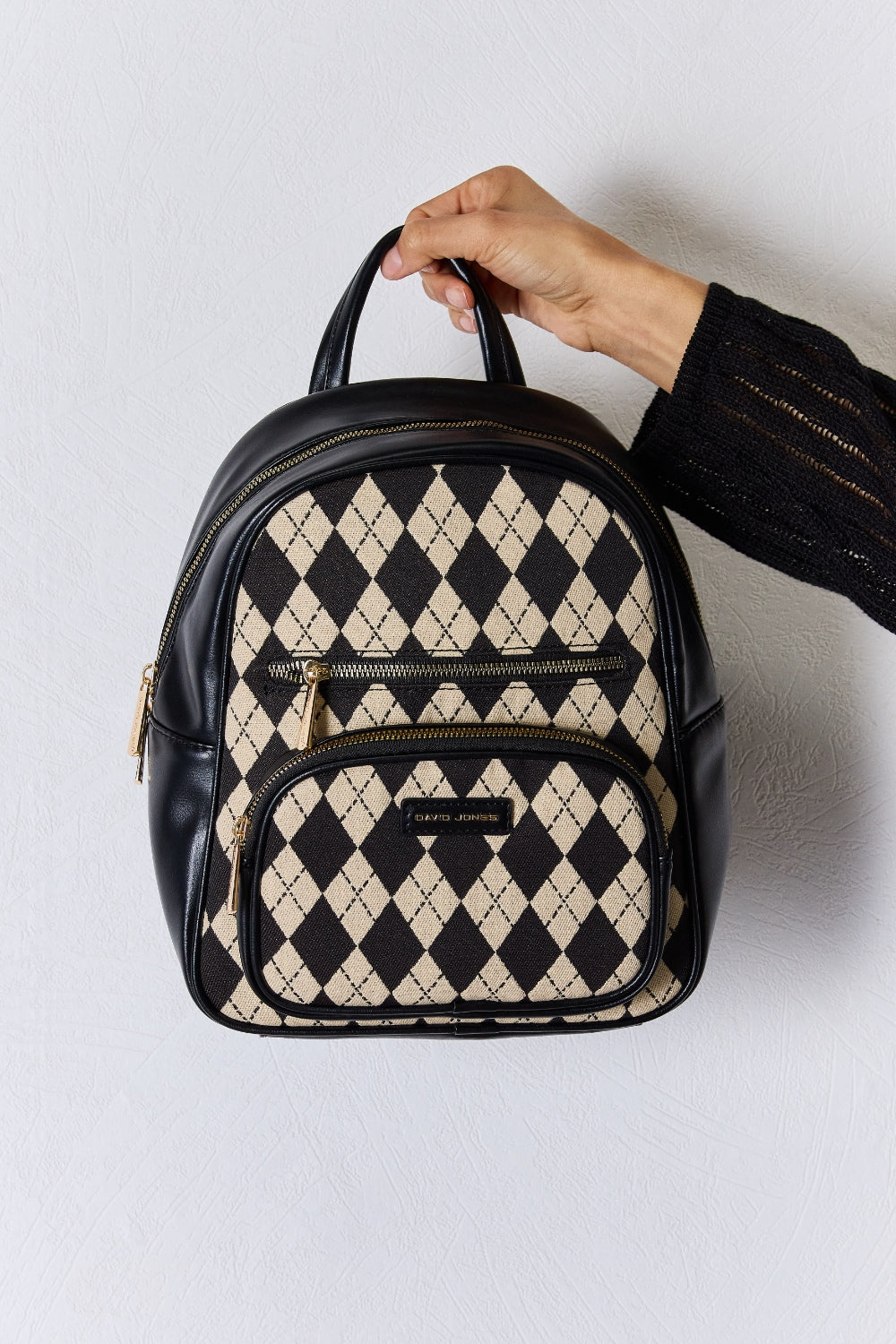 David Jones Argyle Pattern PU Leather Backpack-Teresa&#39;s Fashionista LLC